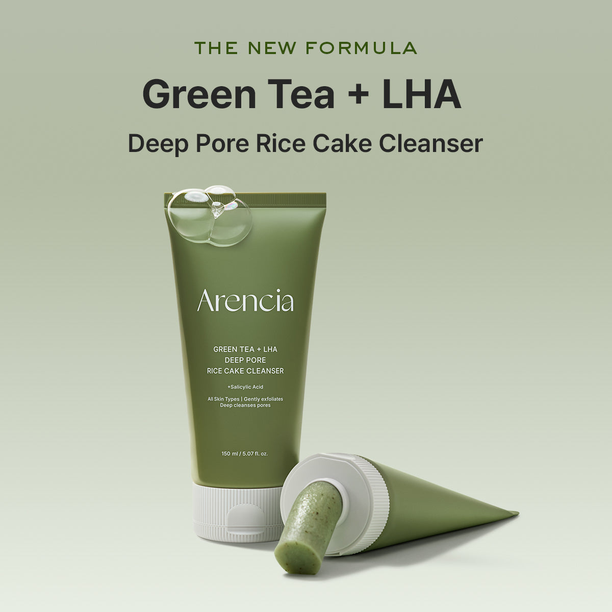 Arencia - Green Tea + LHA Deep Pore Rice Cake Cleanser (150ml)-thekimyoung.com