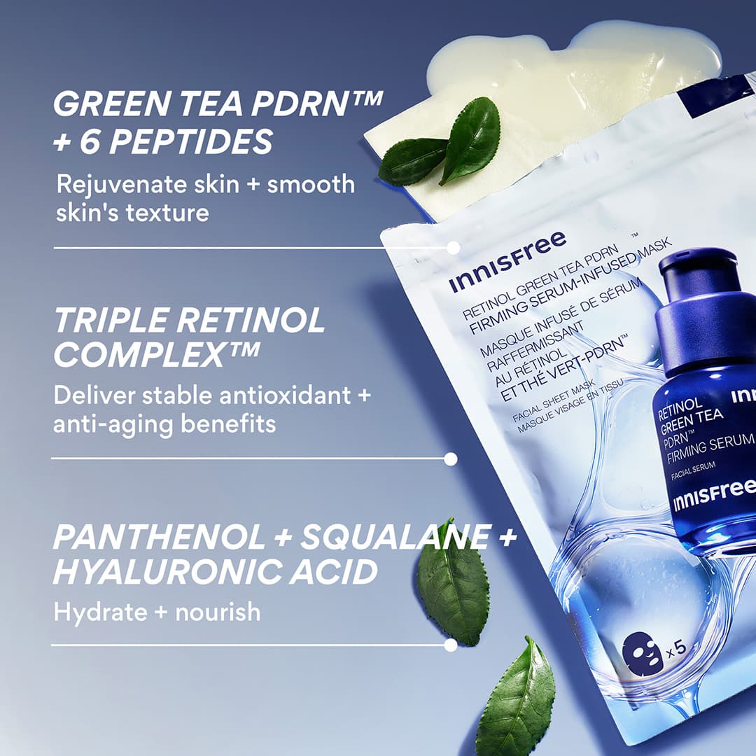 Innisfree New Retinol PDRN Skin Booster Ampoule Gel Mask Sheet (5 Sheets)-thekimyoung.com