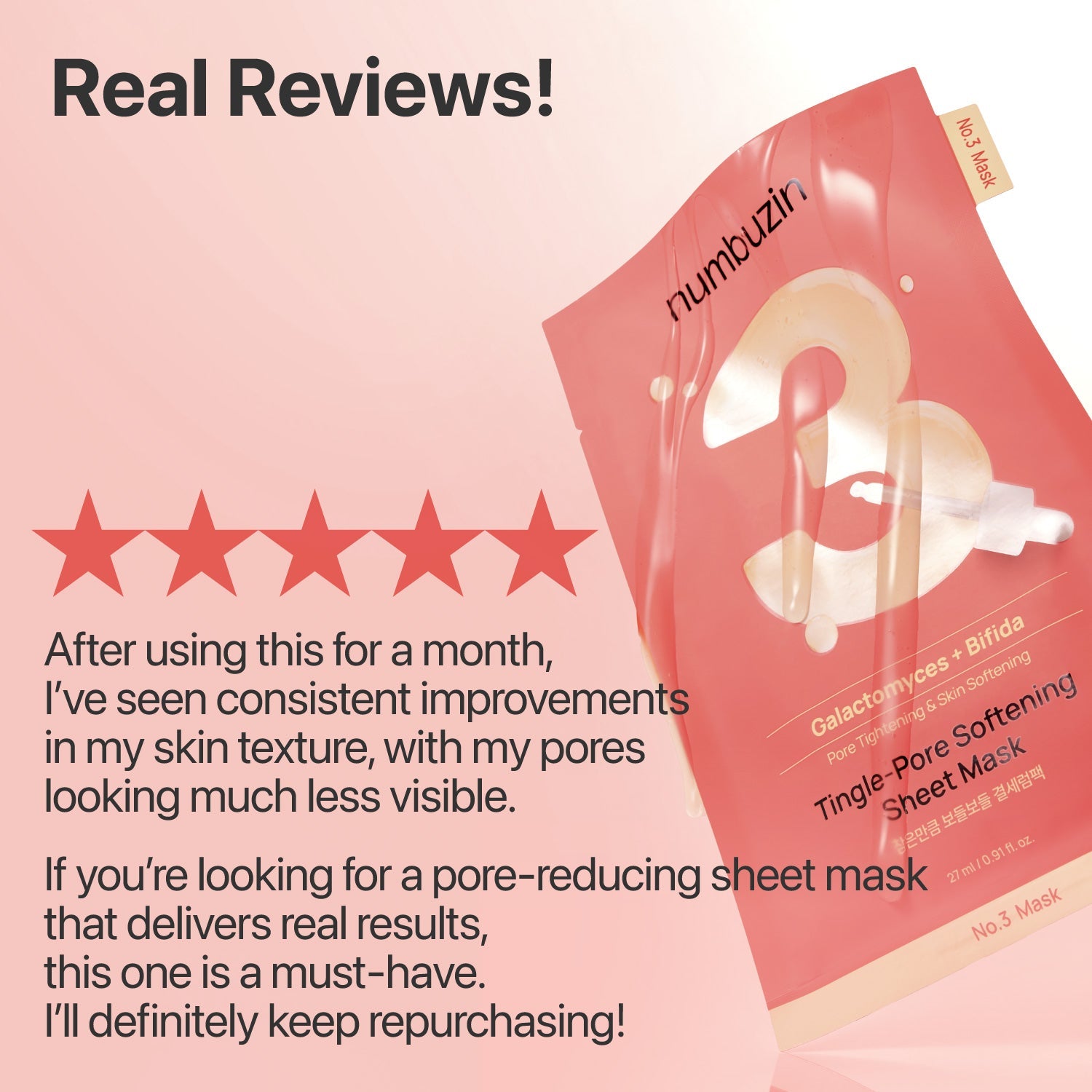 numbuzin - No.3 Tingle-Pore Softening Sheet Mask (5 Sheets)-thekimyoung.com