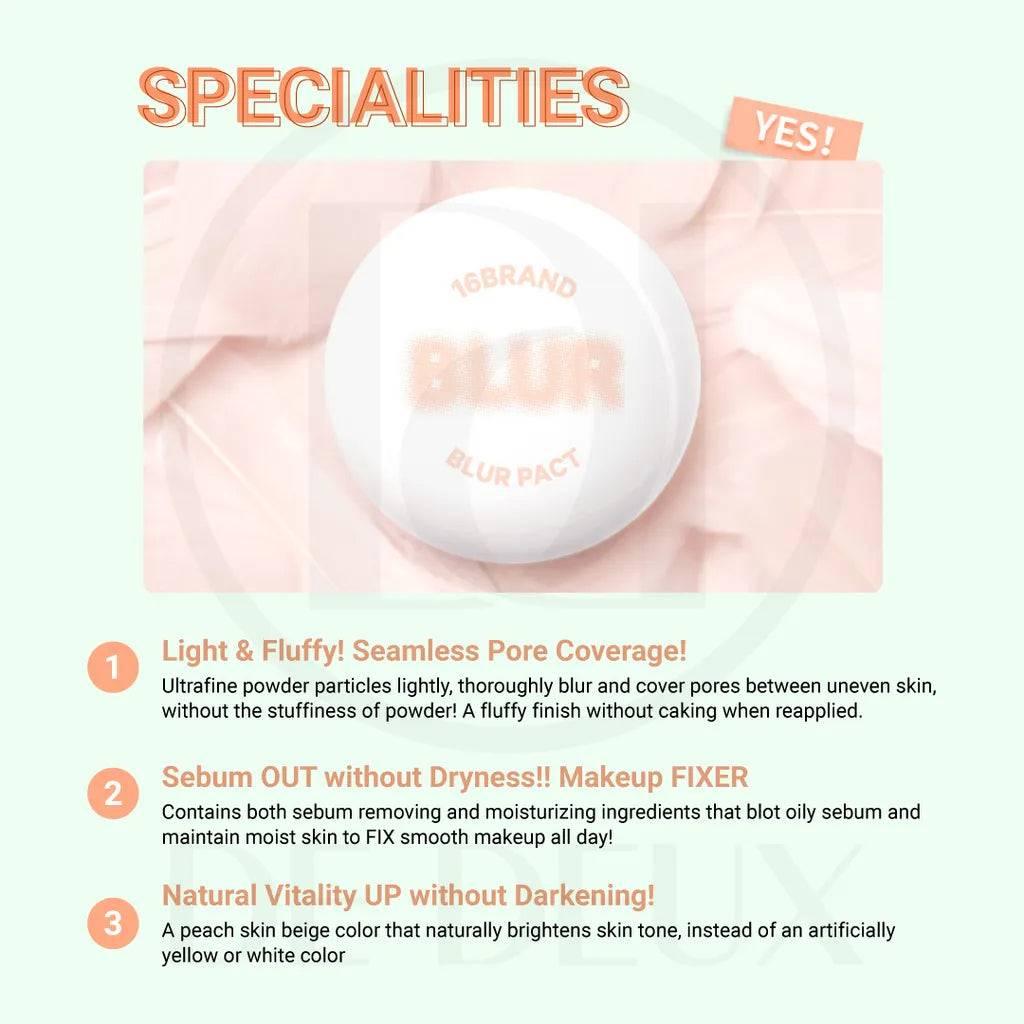 16BRAND Blur Pact 8g #SKIN BEIGE Face Powder 16BRAND