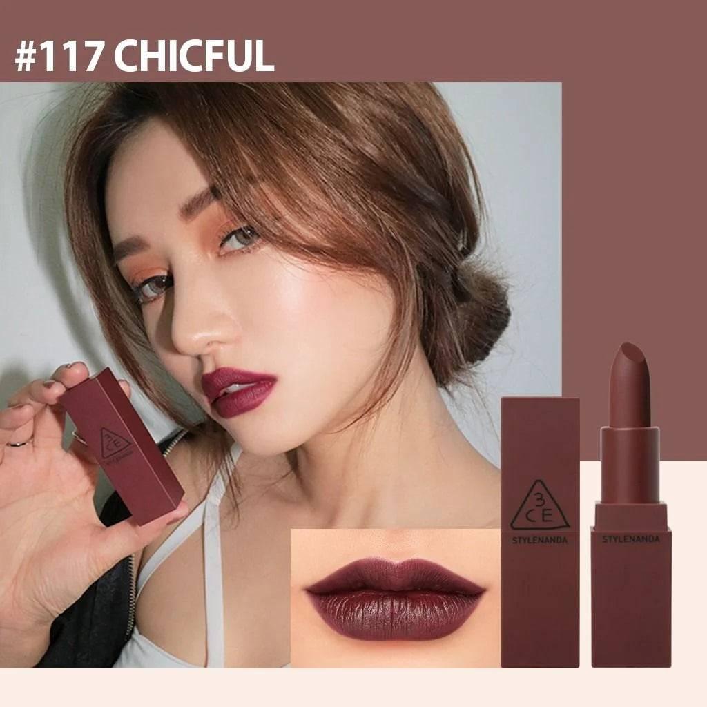 3CE Mood Recipe Matte Lip Color 3.5g (5 Colors) #No1 Lipstick 3CE #117 Chicful