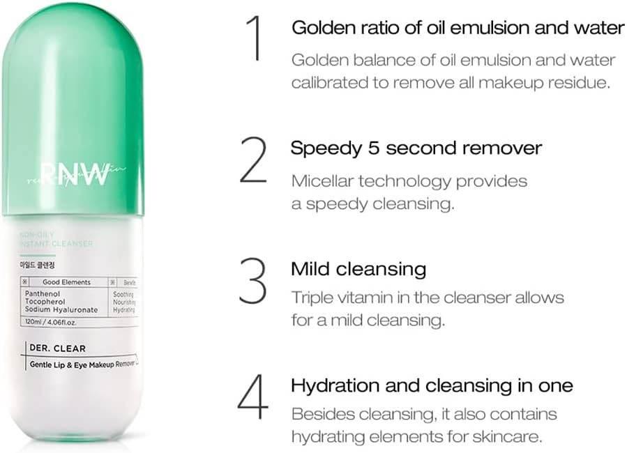 RNW DER. CLEAR Gentle Lip & Eye Makeup Remover 120ml-thekimyoung.com