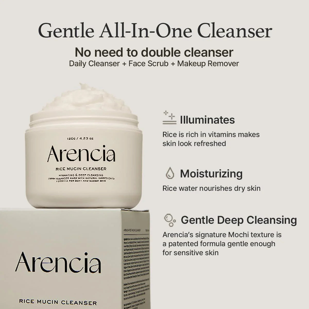 Arencia - Rice Mucin Face Cleanser (120g)-thekimyoung.com