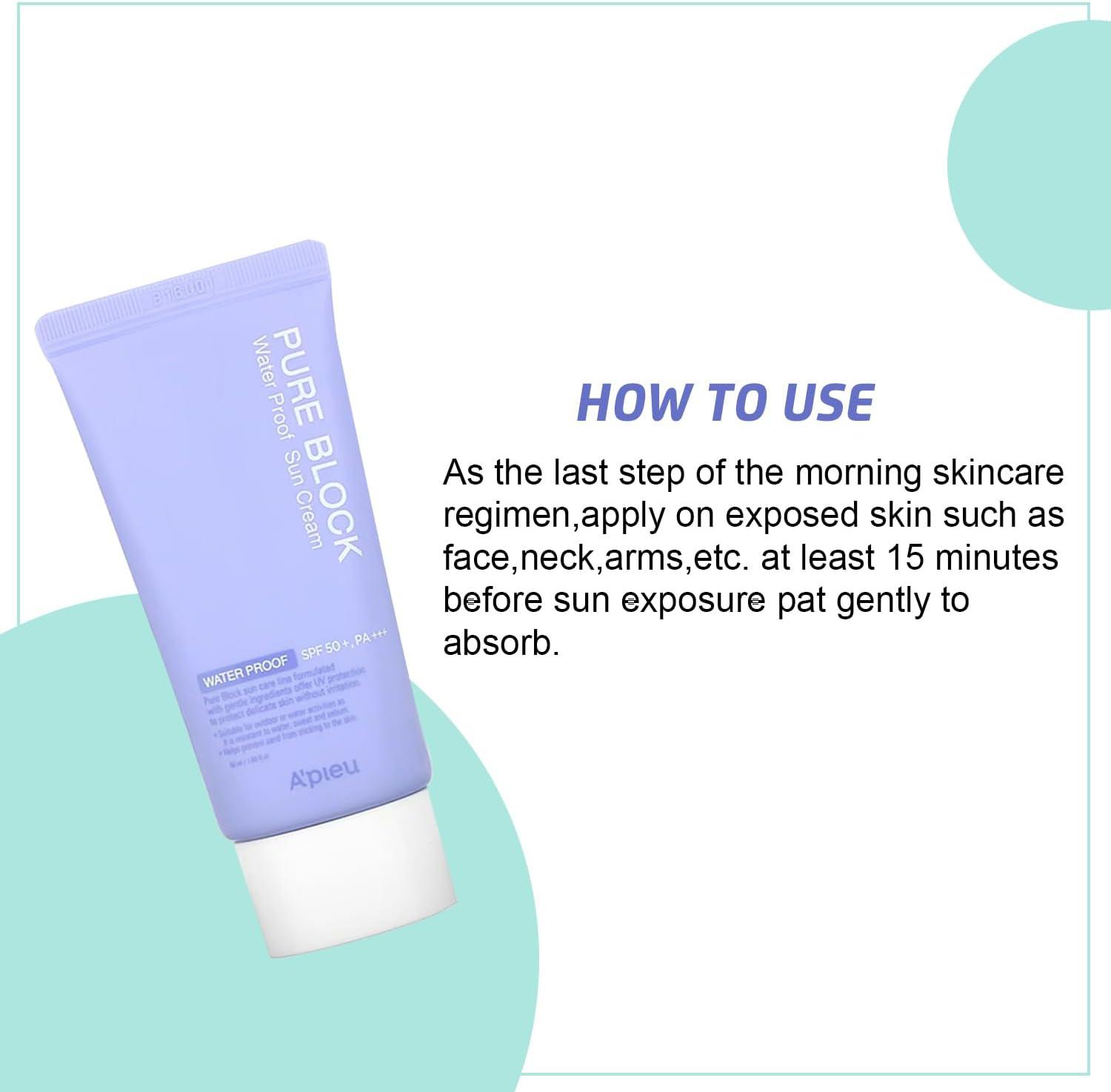 A'pieu Pure Block Sun Cream Waterproof Sun Cream SPF50/PA+++ 50ml-thekimyoung.com