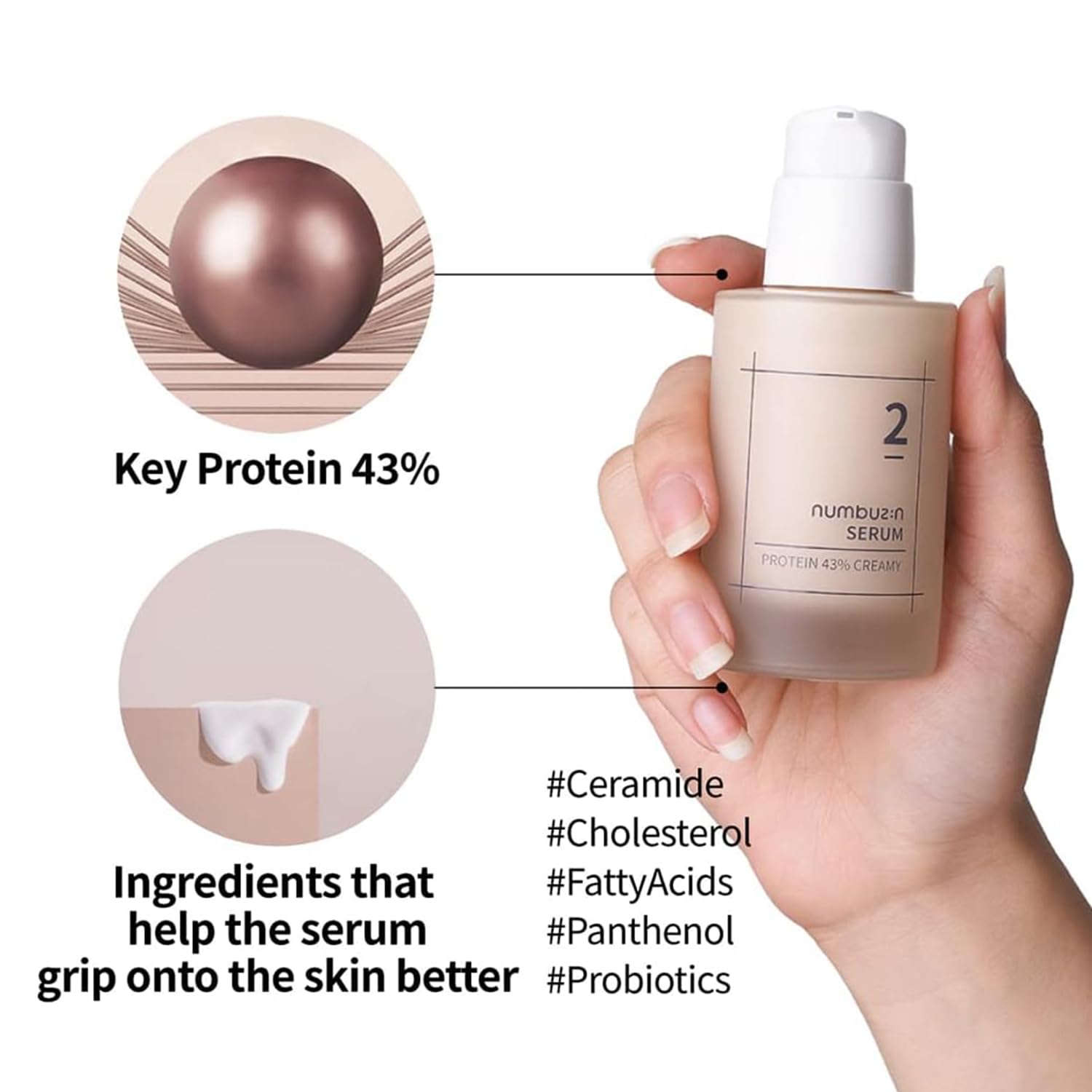 numbuzin No.2 Creamy 43% Protein Serum 50ml-thekimyoung.com