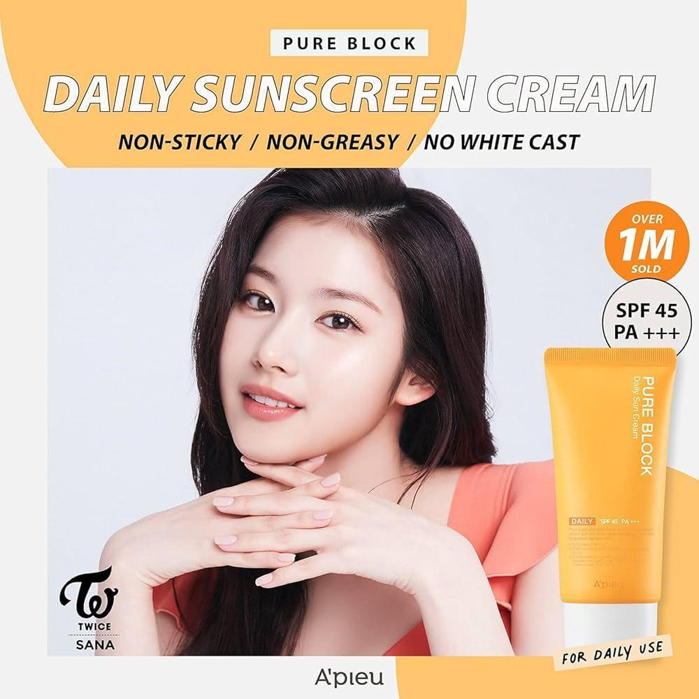 A'pieu Pure Block Daily Sun Cream SPF45/PA+++ 100ml-thekimyoung.com