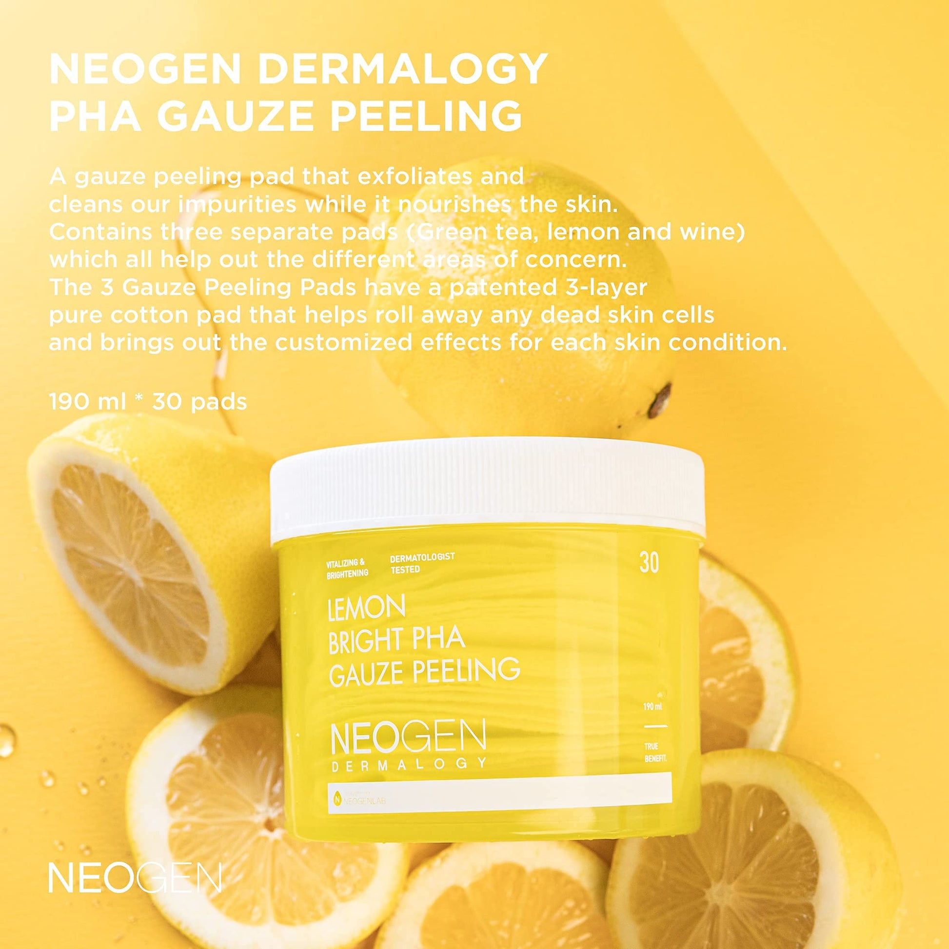 NEOGEN - Dermalogy Lemon Bright PHA Gauze Peeling 190ml, 30 Pads-thekimyoung.com