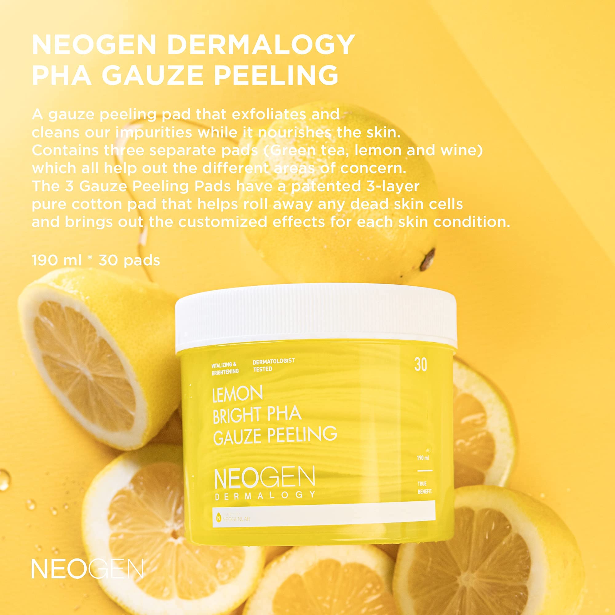 NEOGEN - Dermalogy Lemon Bright PHA Gauze Peeling 190ml, 30 Pads-thekimyoung.com
