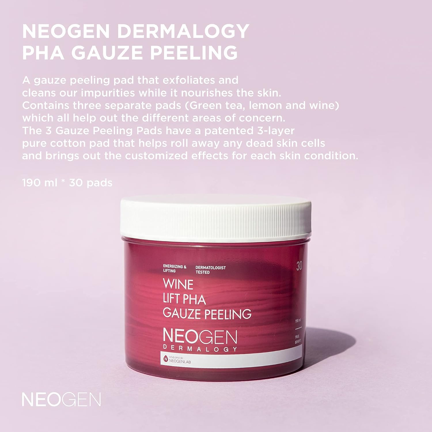 NEOGEN - Dermalogy Wine Lift PHA Gauze Peeling (30 Sheets)-thekimyoung.com