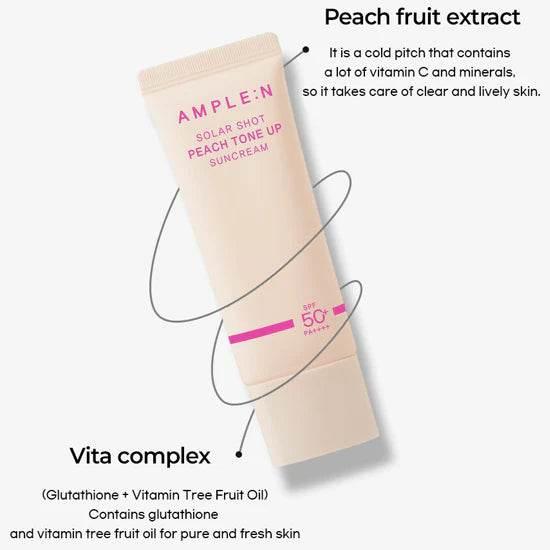 AMPLE:N Solar Shot Peach Tone Up Suncream 40ml 50+ PA++++-thekimyoung.com