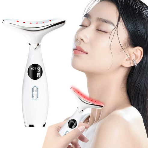 Routop Galvanic Face Neck Massager Sonic Vibration EMS Microcurrent Heating Light Care Face Massager Routop