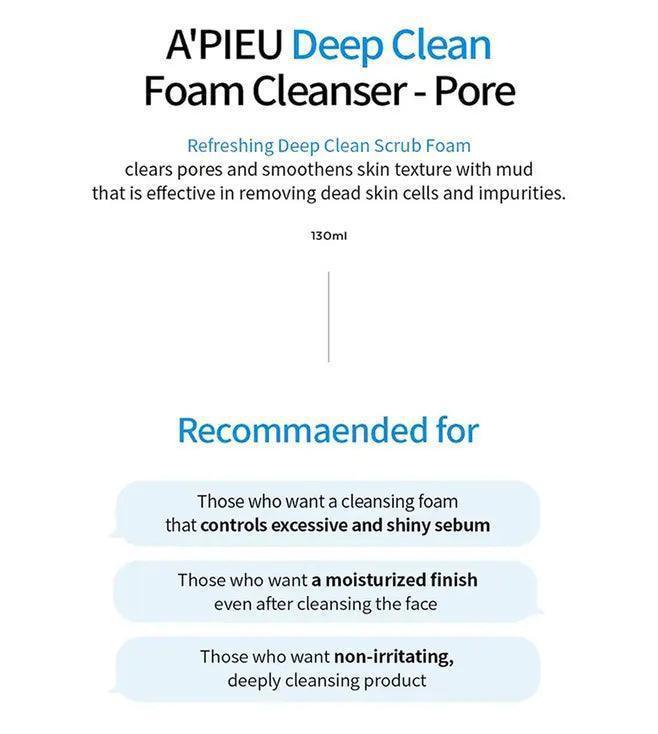 A'pieu Deep Clean Foam Cleanser 130ml Cleansing Foam A'pieu