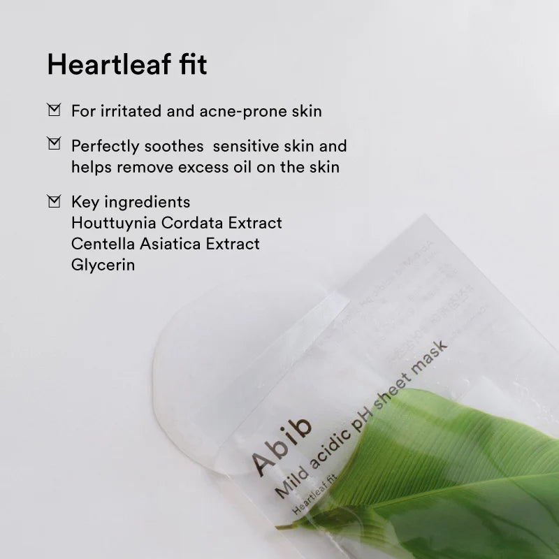 Abib Mild acidic pH sheet mask Heartleaf Fit (10 sheets) Mask Sheet Abib