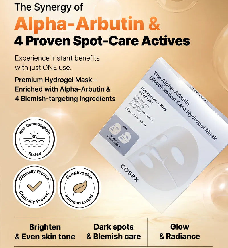 COSRX - The Alpha-Arbutin Discoloration Care Hydrogel Mask (3 Sheets)-thekimyoung.com