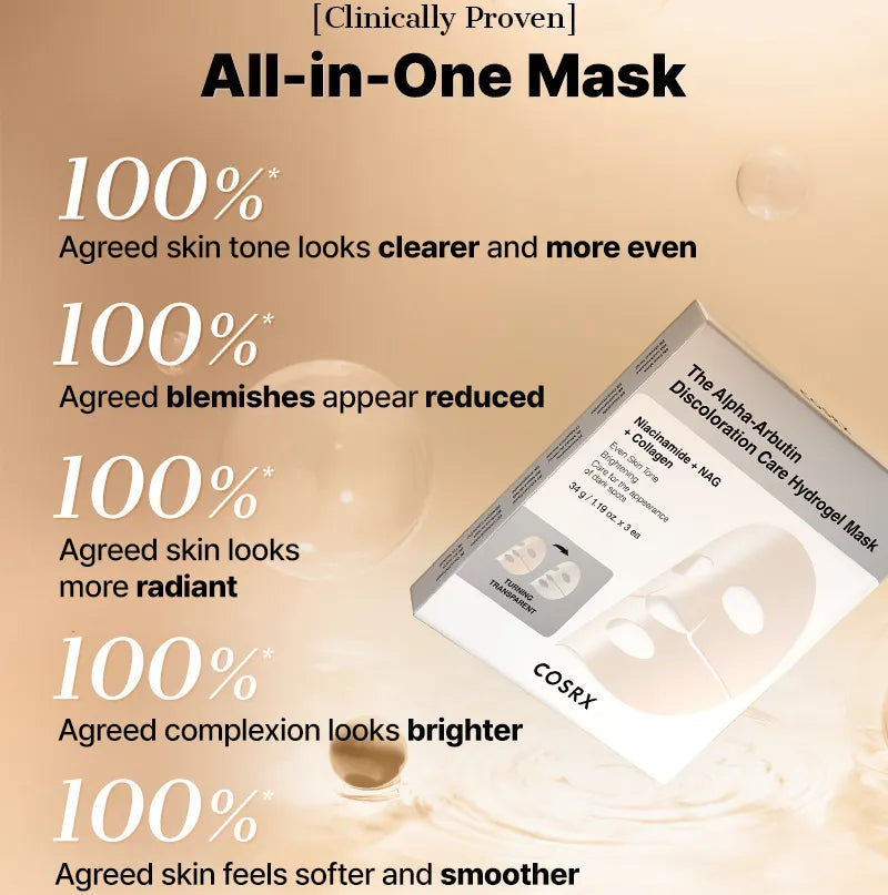 COSRX - The Alpha-Arbutin Discoloration Care Hydrogel Mask (3 Sheets)-thekimyoung.com