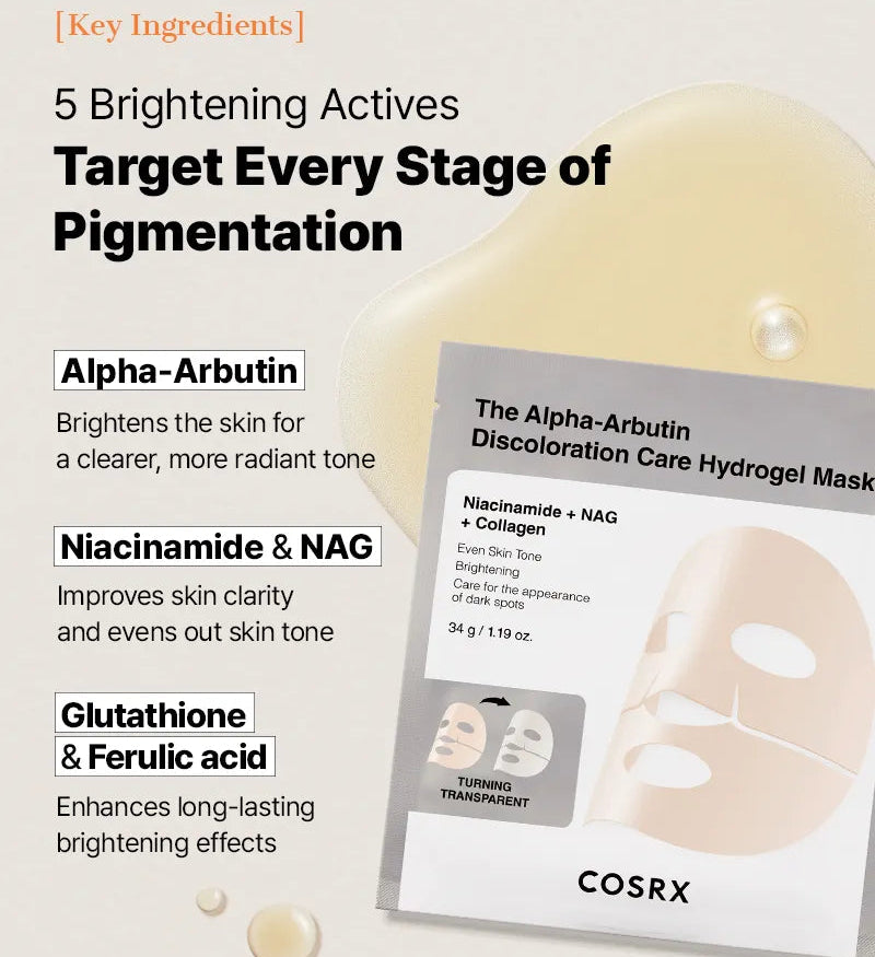COSRX - The Alpha-Arbutin Discoloration Care Hydrogel Mask (3 Sheets)-thekimyoung.com