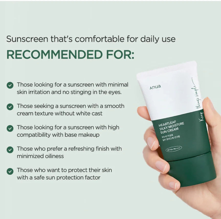 Anua Heartleaf Silky Moisture Sunscreen SPF50+ - 50ml+50ml (Double Pack)-thekimyoung.com