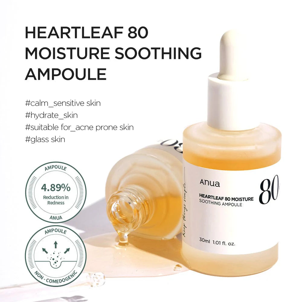 Anua Heartleaf 80% Moisture Soothing Ampoule 30ml+30ml (Double Pack) Face Serum Anua