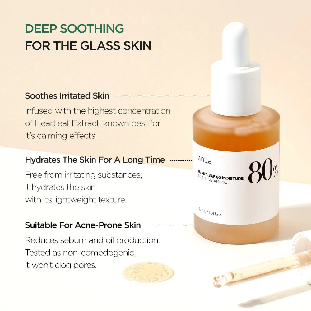 Anua Heartleaf 80% Moisture Soothing Ampoule 30ml+30ml (Double Pack) Face Serum Anua