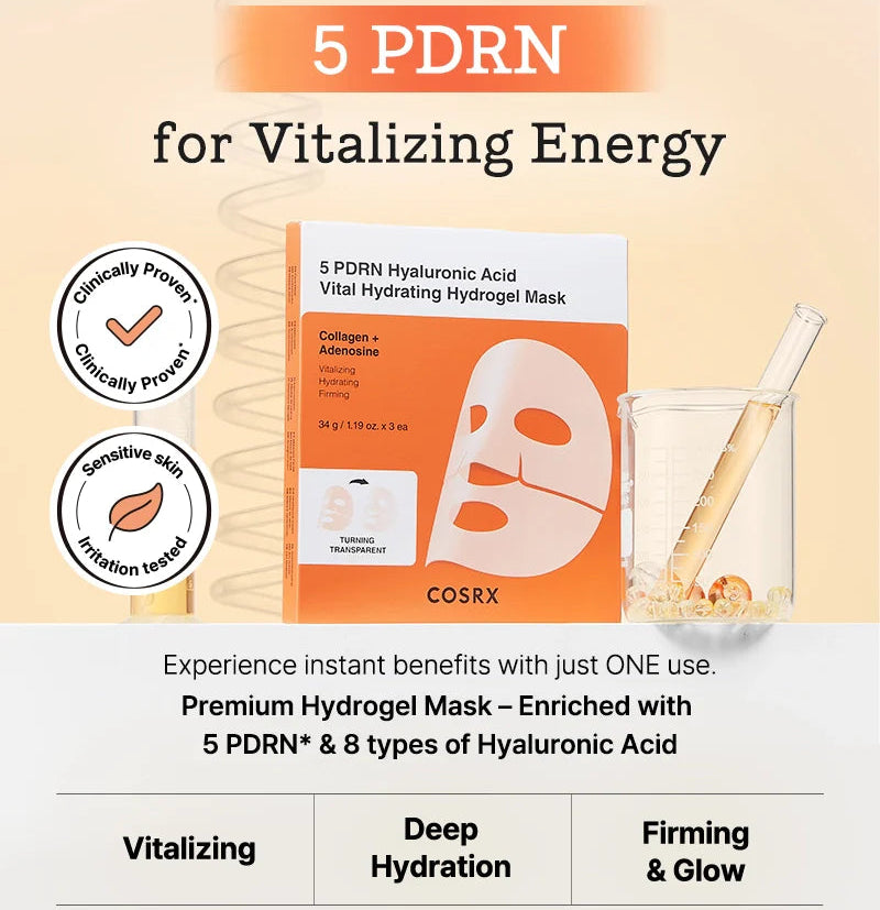 COSRX - 5 PDRN Hyaluronic Acid Vital Hydrating Hydrogel Mask (1 Pack 3ea)-thekimyoung.com