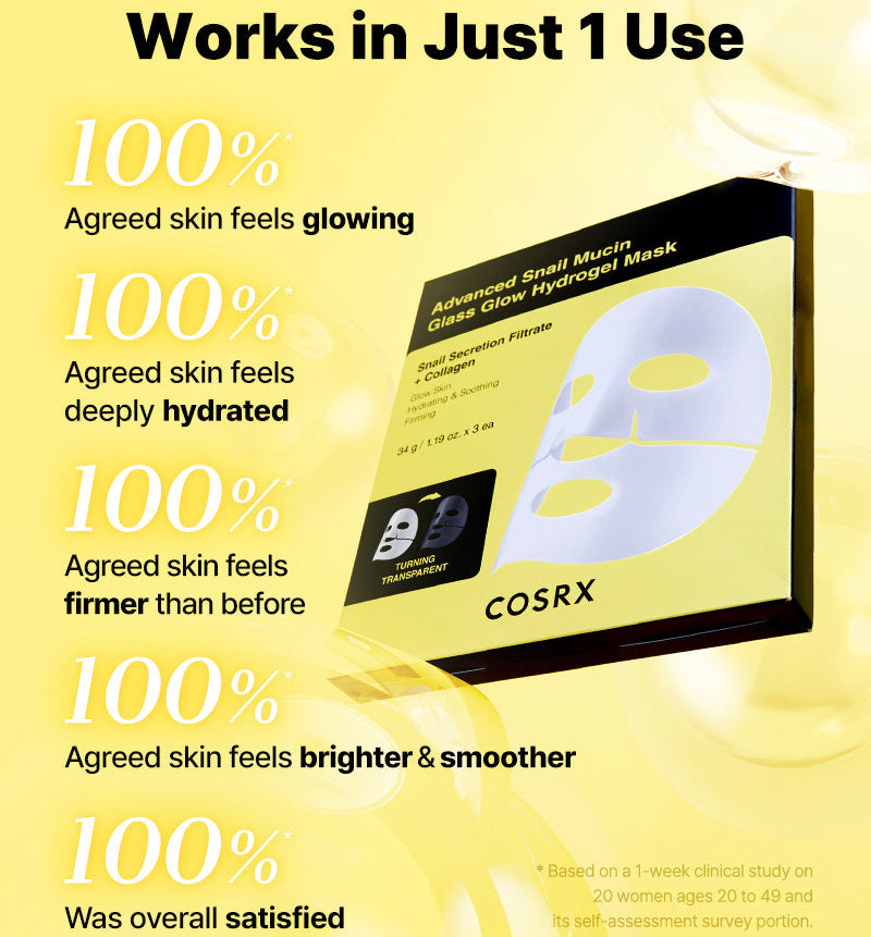 COSRX - Advanced Snail Mucin Glass Glow Hydrogel Mask (3 Sheets)-thekimyoung.com