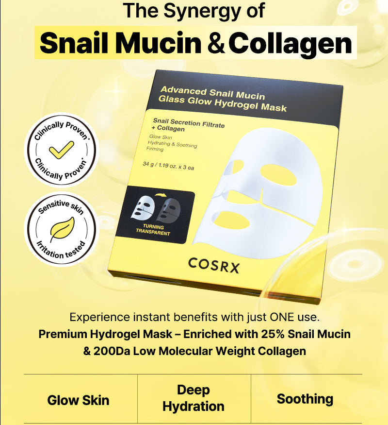 COSRX - Advanced Snail Mucin Glass Glow Hydrogel Mask (3 Sheets)-thekimyoung.com