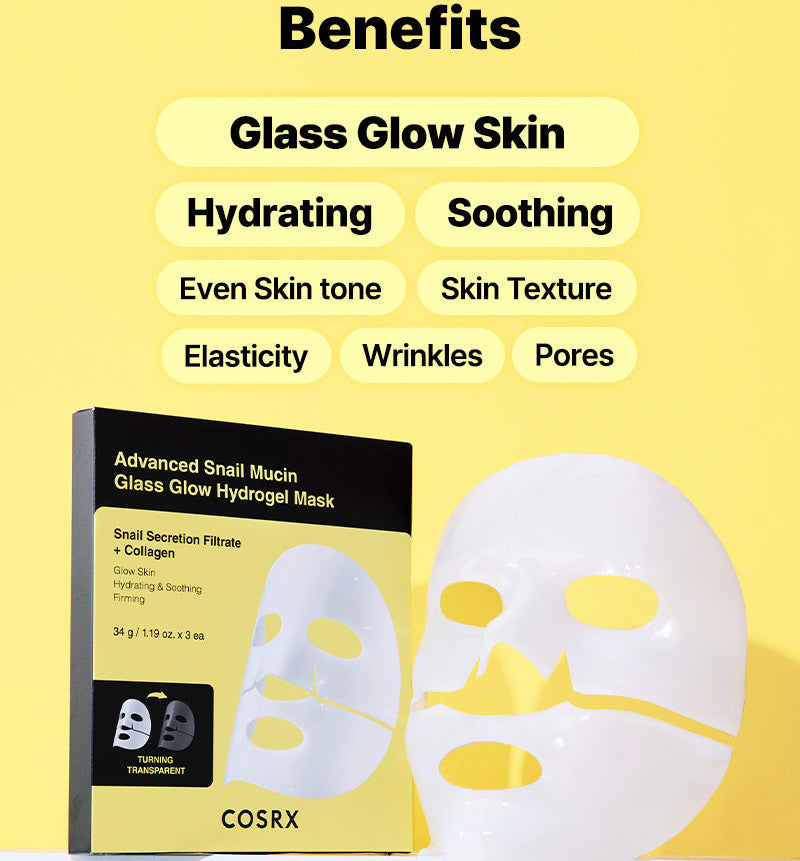 COSRX - Advanced Snail Mucin Glass Glow Hydrogel Mask (3 Sheets)-thekimyoung.com