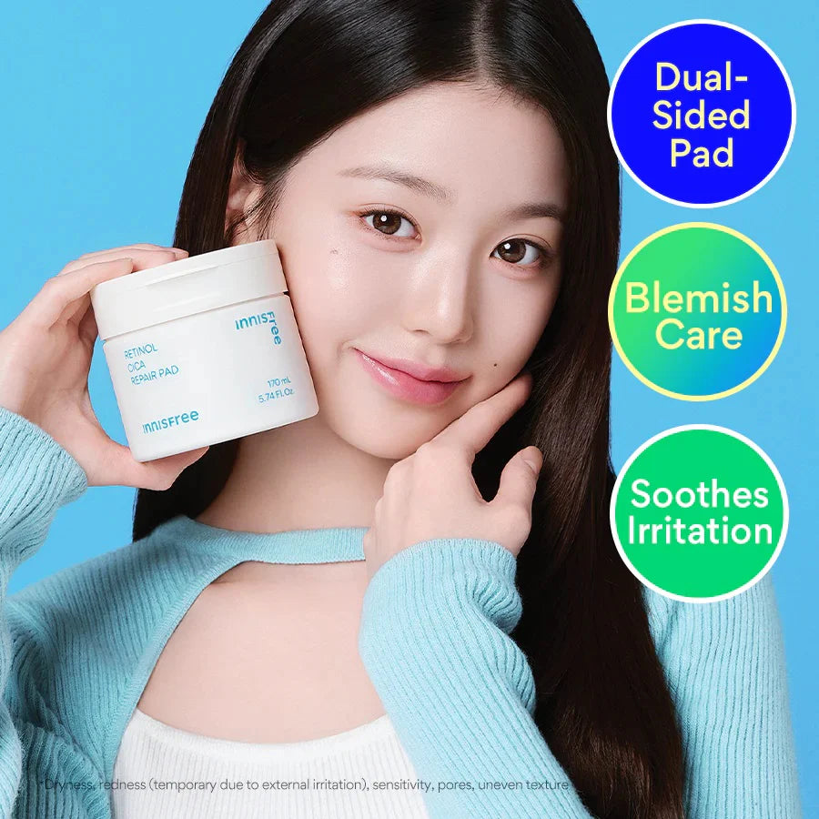 Innisfree Retinol Cica Repair Pad 60ea – Toner Pad for Soothing Blemish & Exfoliating Care-thekimyoung.com