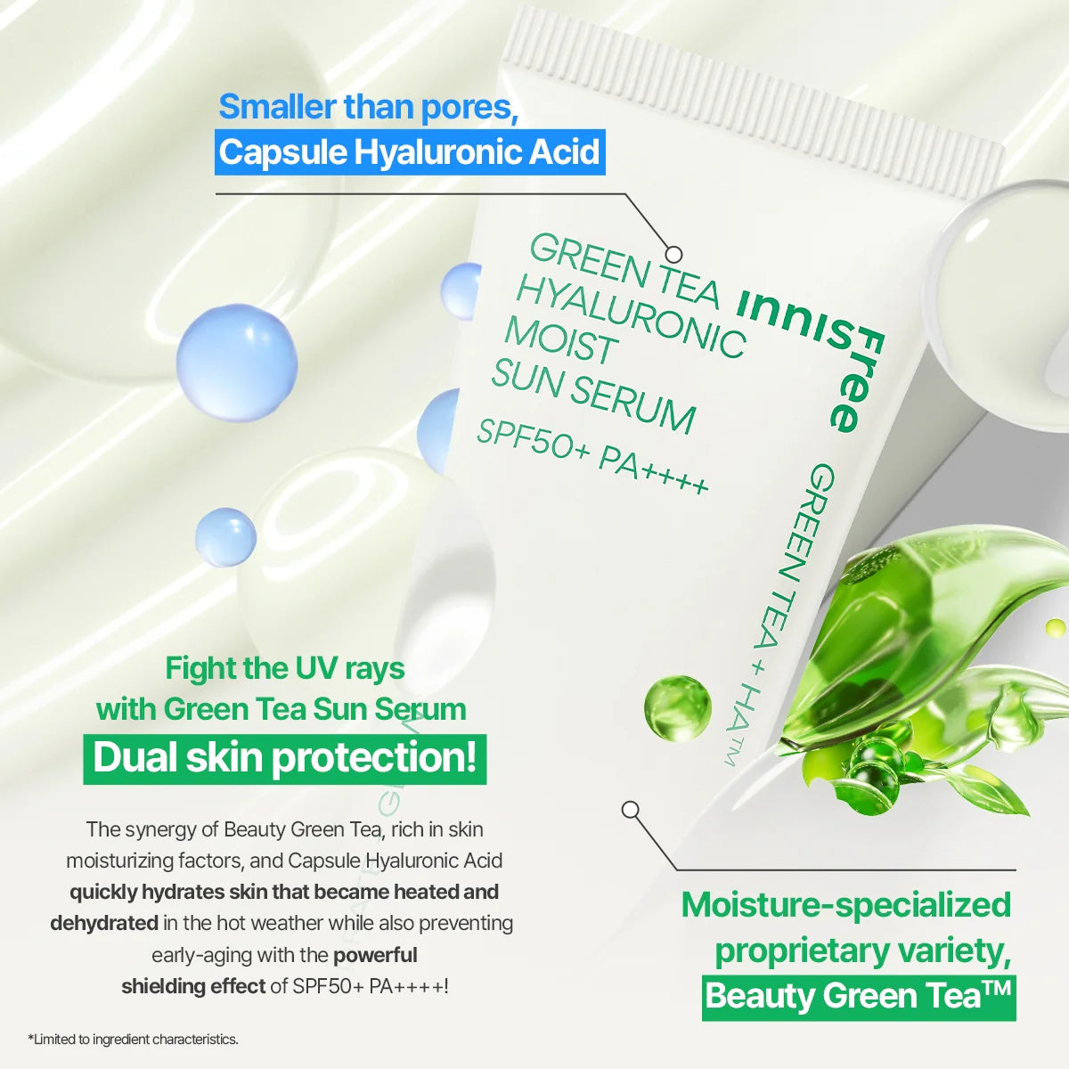 Innisfree Green Tea Hyaluronic Acid Moisture Sun Serum (50ml)-thekimyoung.com