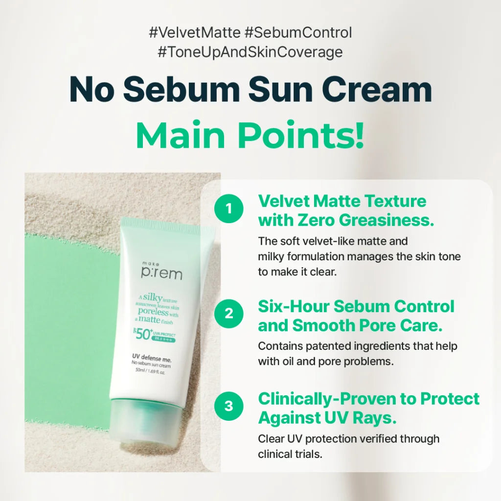 make p:rem UV Defense Me. No Sebum Sun Cream SPF50+ PA++++ ( 50ml + 50 ML ) Sunscreen make p:rem