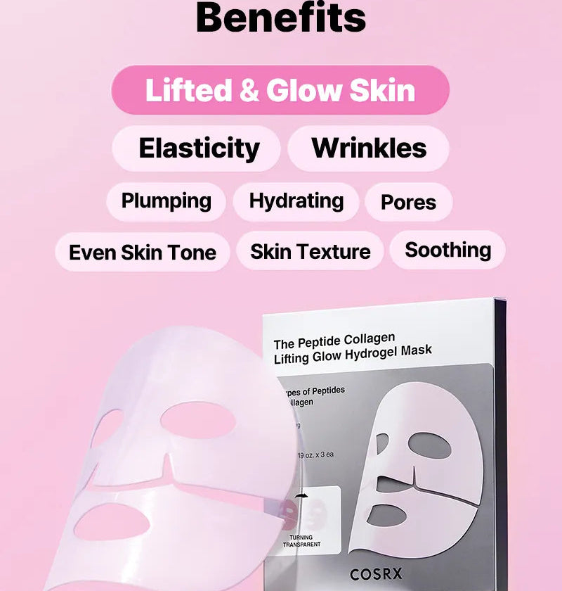 COSRX - The Peptide Collagen Lifting Glow Hydrogel Mask (3 Sheets)-thekimyoung.com