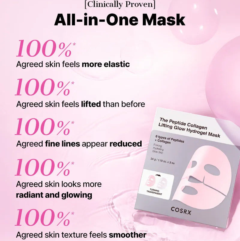 COSRX - The Peptide Collagen Lifting Glow Hydrogel Mask (3 Sheets)-thekimyoung.com