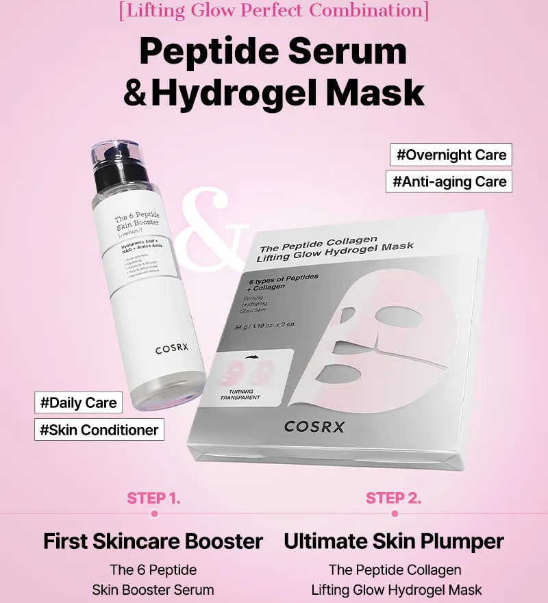 COSRX - The Peptide Collagen Lifting Glow Hydrogel Mask (3 Sheets)-thekimyoung.com