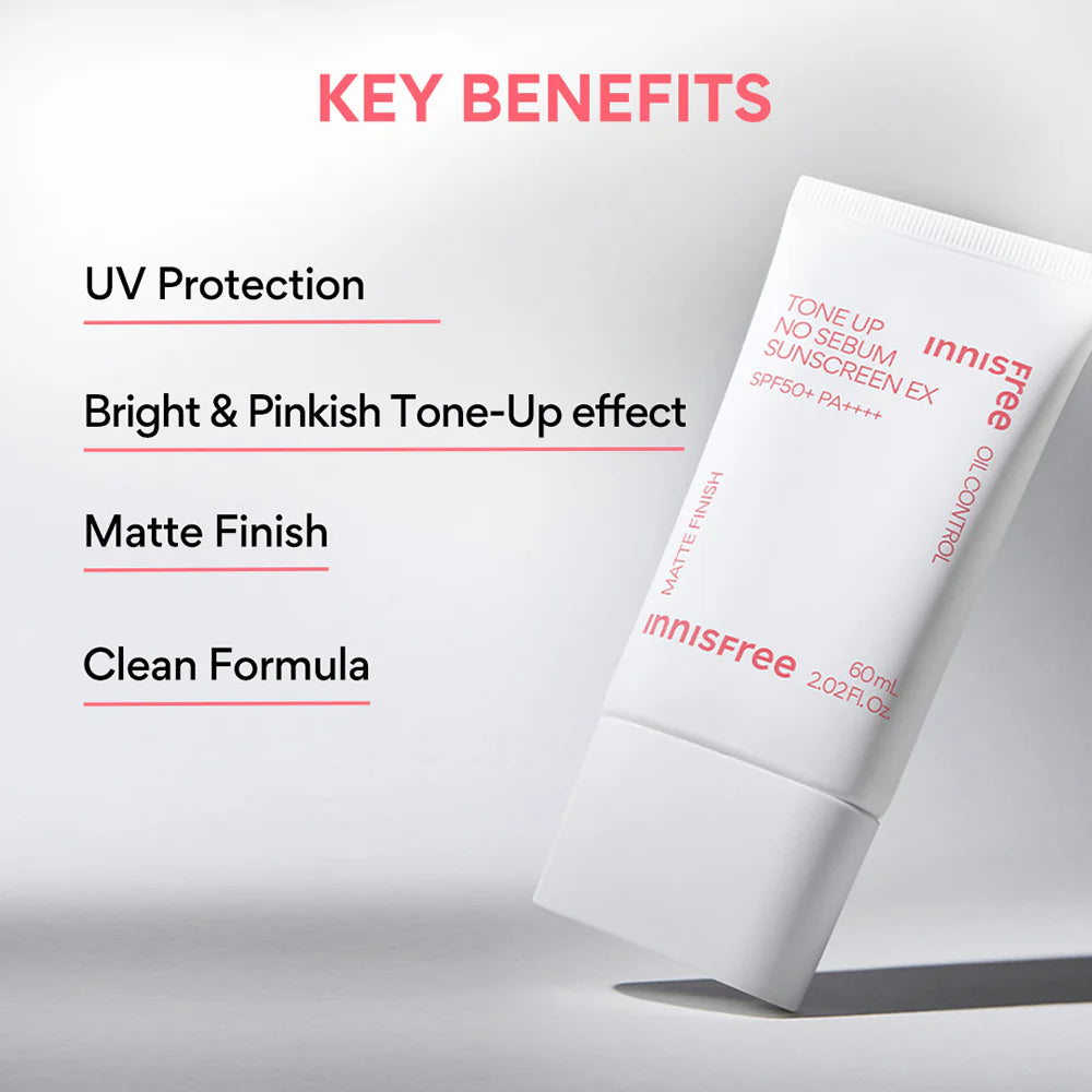 Innisfree Tone Up No Sebum Sunscreen EX SPF50+ PA++++ 60ml-thekimyoung.com