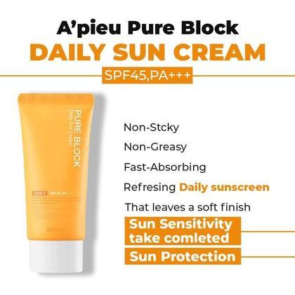 A'pieu Pure Block Daily Sun Cream SPF45/PA+++ 100ml-thekimyoung.com