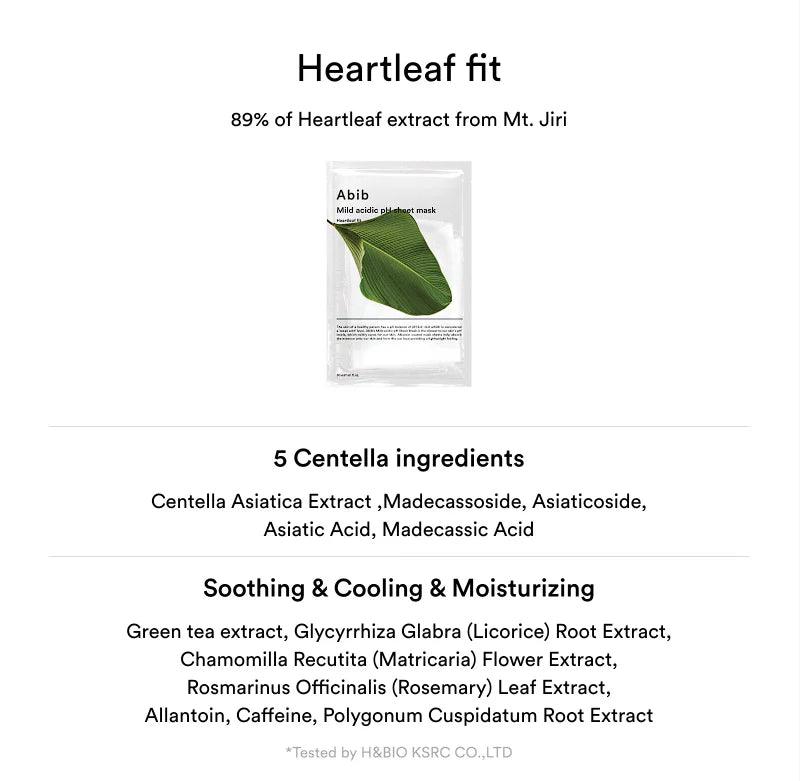 Abib Mild acidic pH sheet mask Heartleaf fit 30ml Mask Sheet Abib