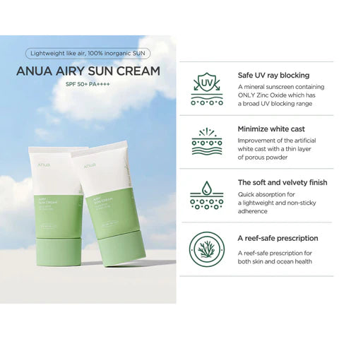 Anua Airy Sun Cream - SPF50+ for Sensitive Skin-thekimyoung.com
