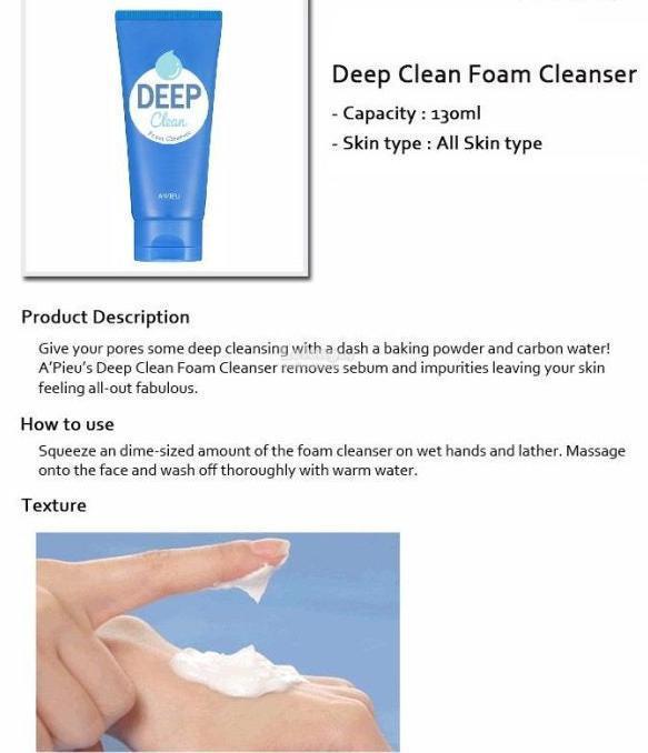 A'pieu Deep Clean Foam Cleanser 130ml Cleansing Foam A'pieu