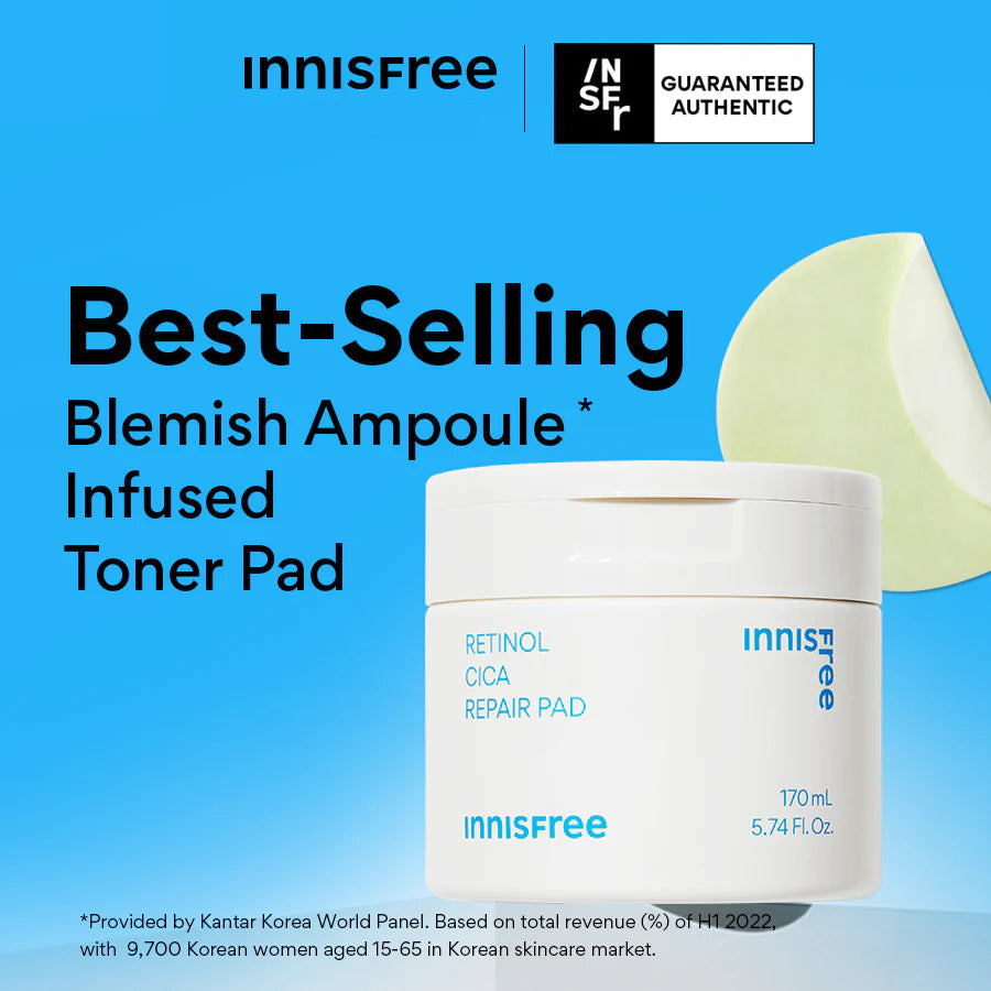 Innisfree Retinol Cica Repair Pad 60ea – Toner Pad for Soothing Blemish & Exfoliating Care-thekimyoung.com