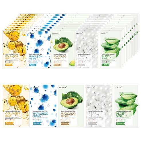 EUNYUL Natural Sheet Mask Pack Set 50 Sheets (Aloe 10p + Collagen 10p + Pearl 10p + Hyaluron 10p + Avocado 10p) Mask Sheet EUNYUL