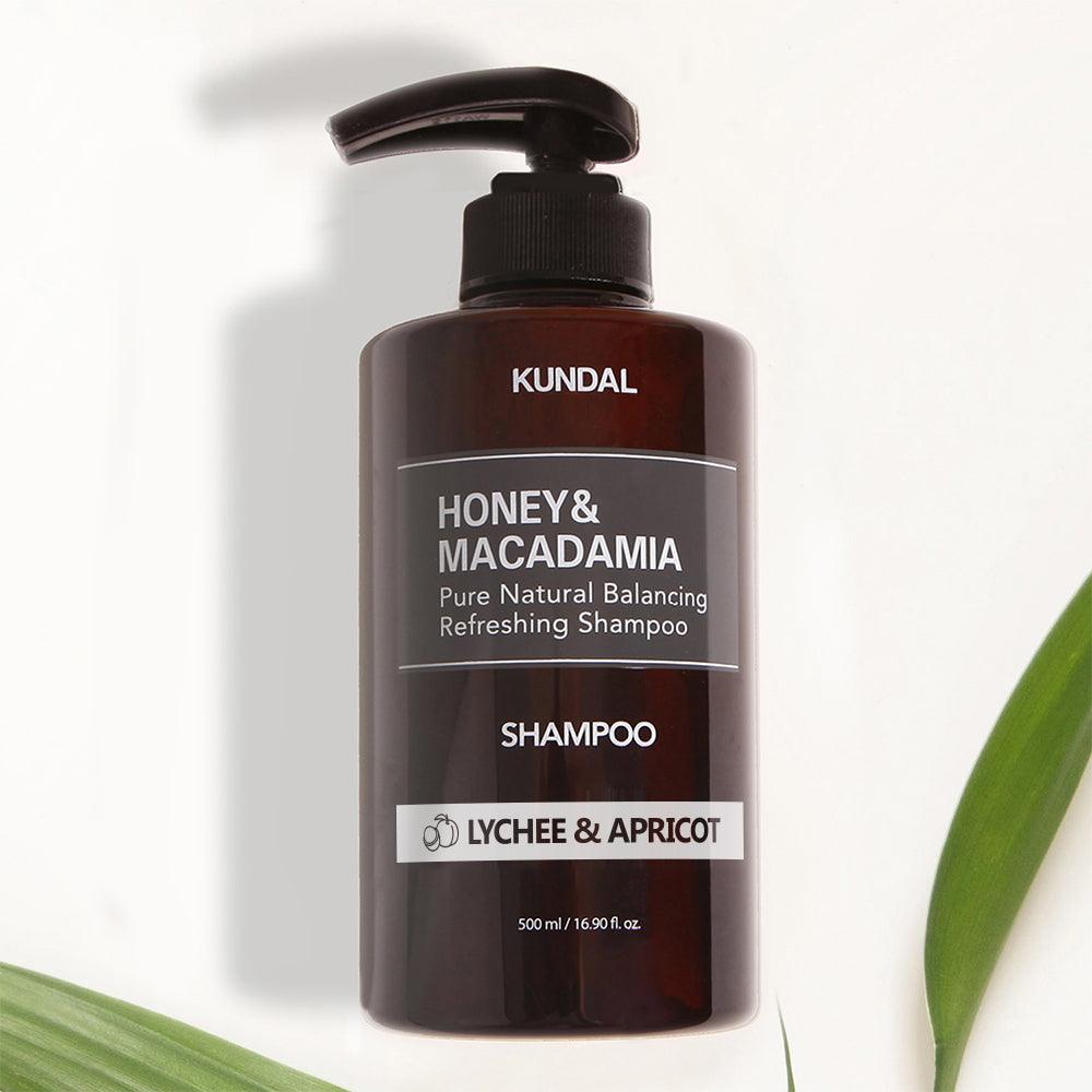 KUNDAL HONEY&MACADAMIA Pure Natural Balancing Refreshing Shampoo 500ml #LYCHEE & APRICOT-thekimyoung.com