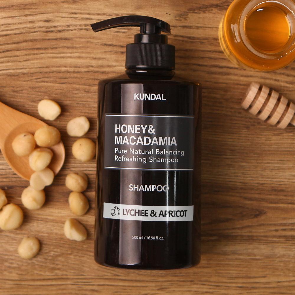 KUNDAL HONEY&MACADAMIA Pure Natural Balancing Refreshing Shampoo 500ml #LYCHEE & APRICOT-thekimyoung.com