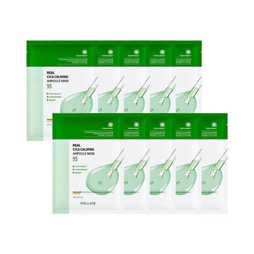 WELLAGE Real Cica Calming Ampoule Mask Sheet 20ml X 10P Mask Sheet WELLAGE