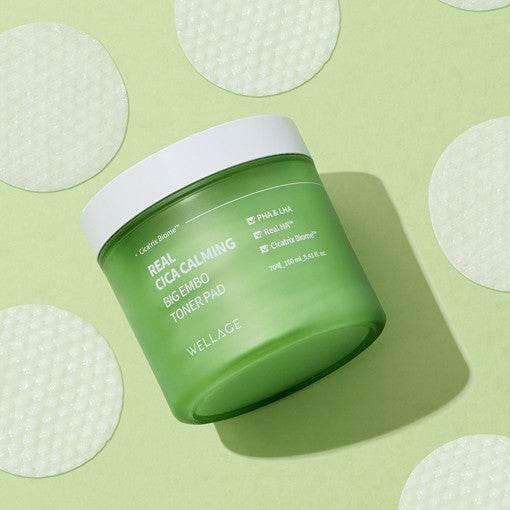 WELLAGE Real Cica Calming Big Embo Toner Pad 70pads / 160ml Toner Pad WELLAGE