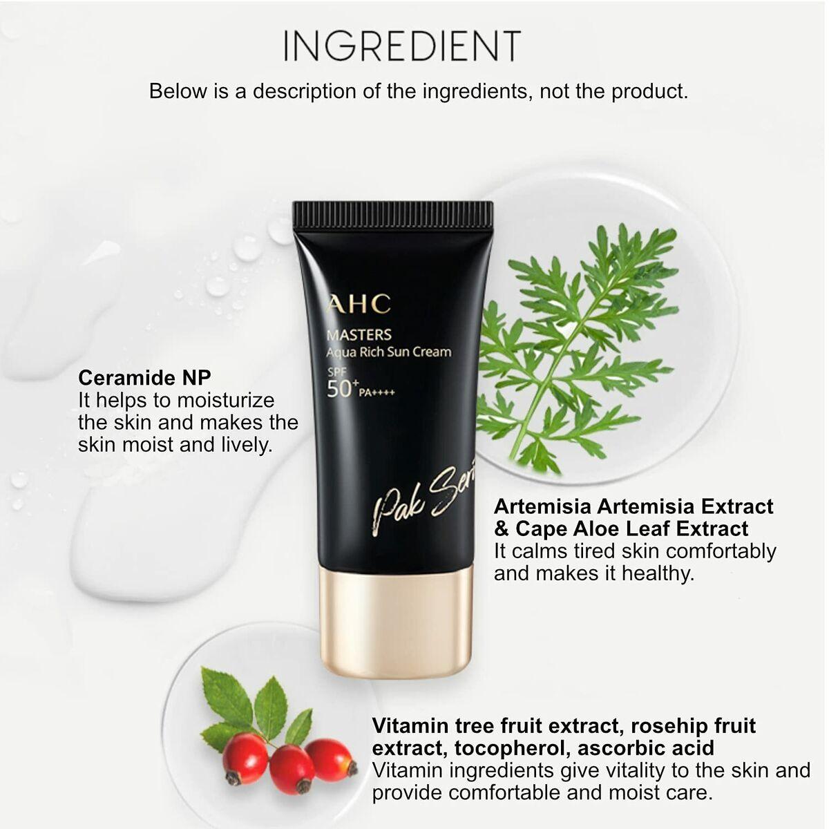 AHC Masters Aqua Rich Sun Cream SPF50+PA++++ 30ml Sunscreen AHC