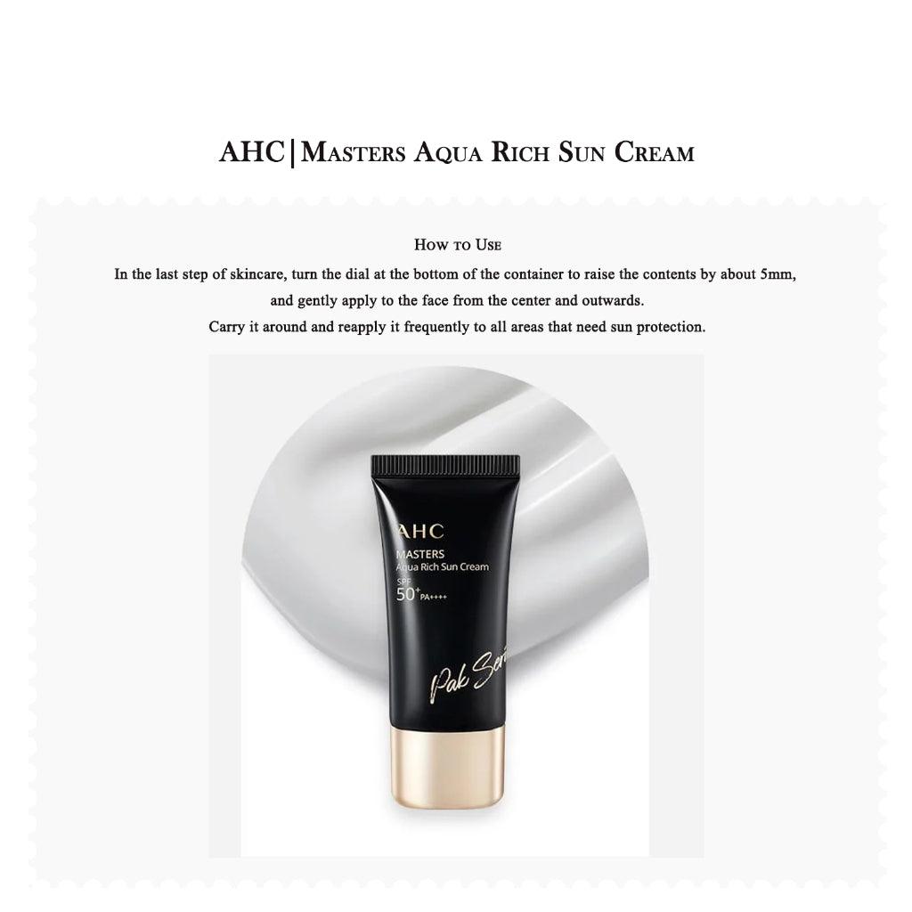 AHC Masters Aqua Rich Sun Cream SPF50+PA++++ 30ml Sunscreen AHC